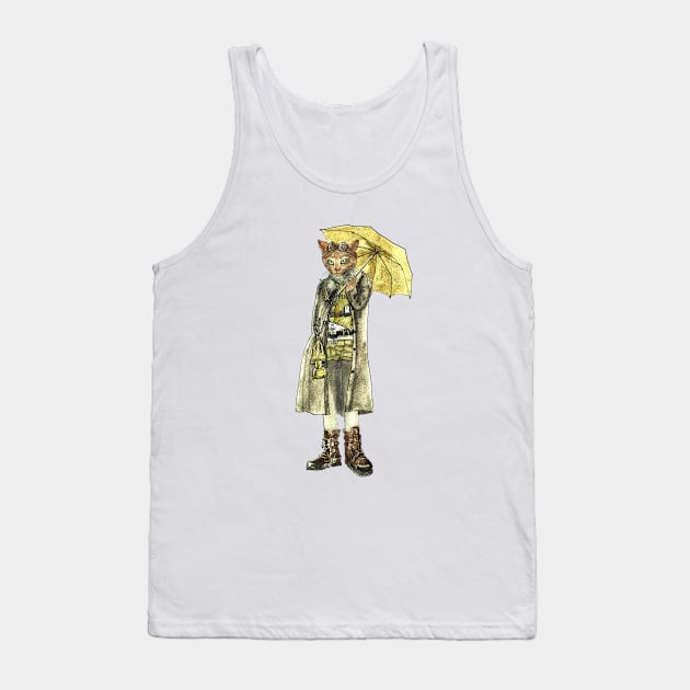 Steampunk Yellow Umbrella Cat Tank Top by FelisSimha